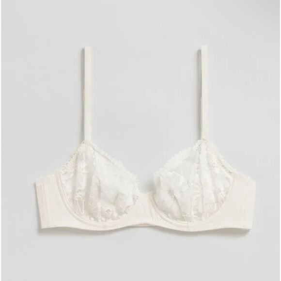 & Other Stories 34D Lace Underwired Bra White Cream Poppy Sheer Adjustable Strap - Picture 1 of 9
